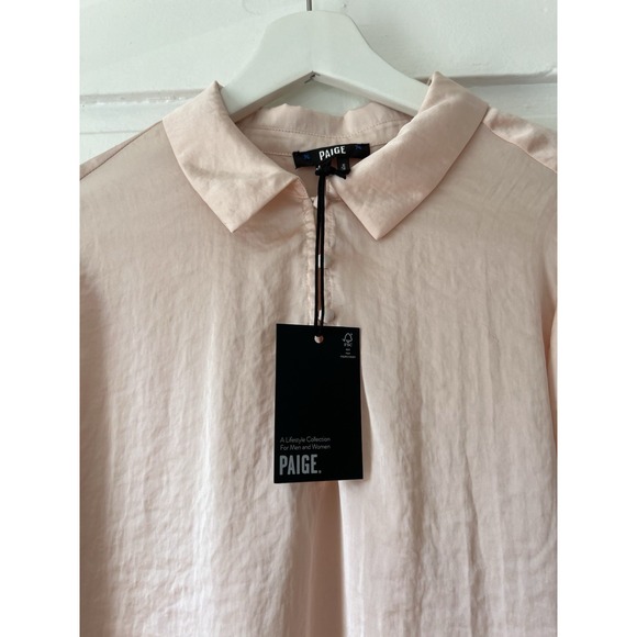 Paige Resa Satin Blouse Dusty Pink Cream Tan Coquette Medium Romantic NWT Button - Picture 4 of 16